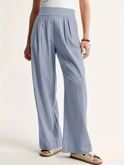  Solid High Rise Wide Leg Trousers