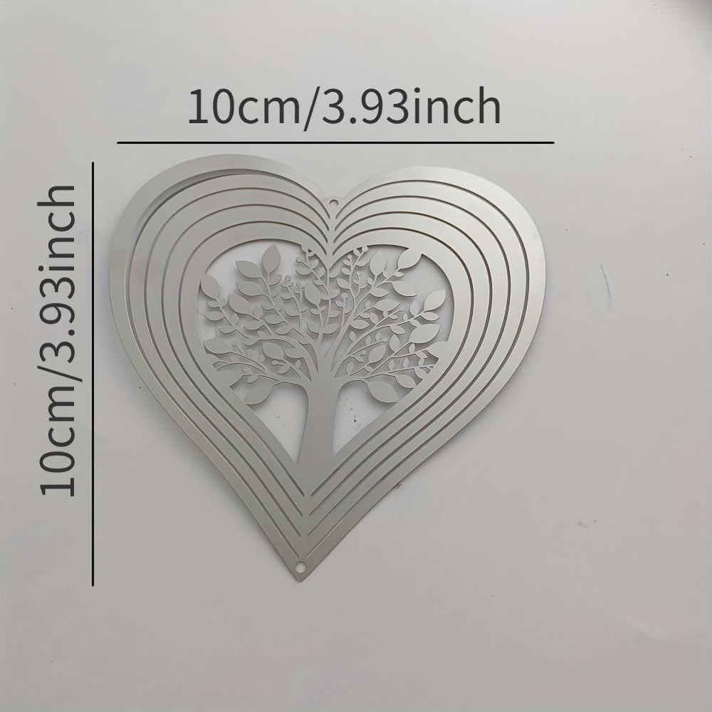 Heart Tree Of Life Wind Spinner Stainless Steel Hanging Decor