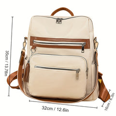 Casual Colorblock Backpack Zipper Storage Rucksack Women's Classic Travel Bag