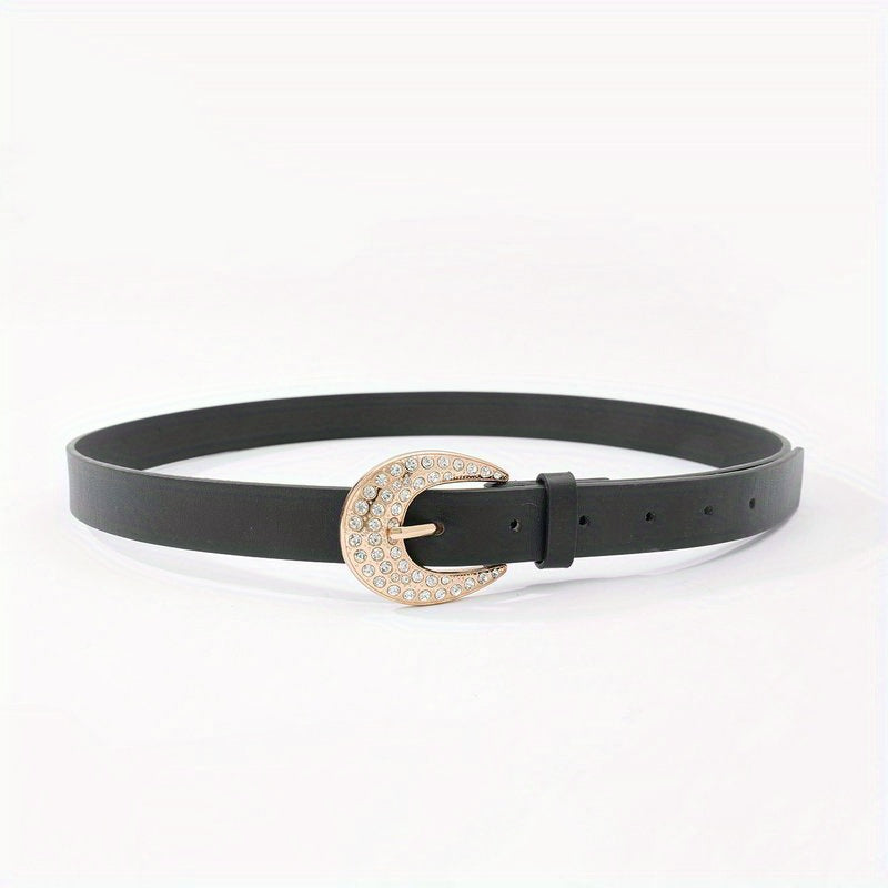 Rhinestone Buckle Belt Thin PU Leather Casual Dress Girdle For Women