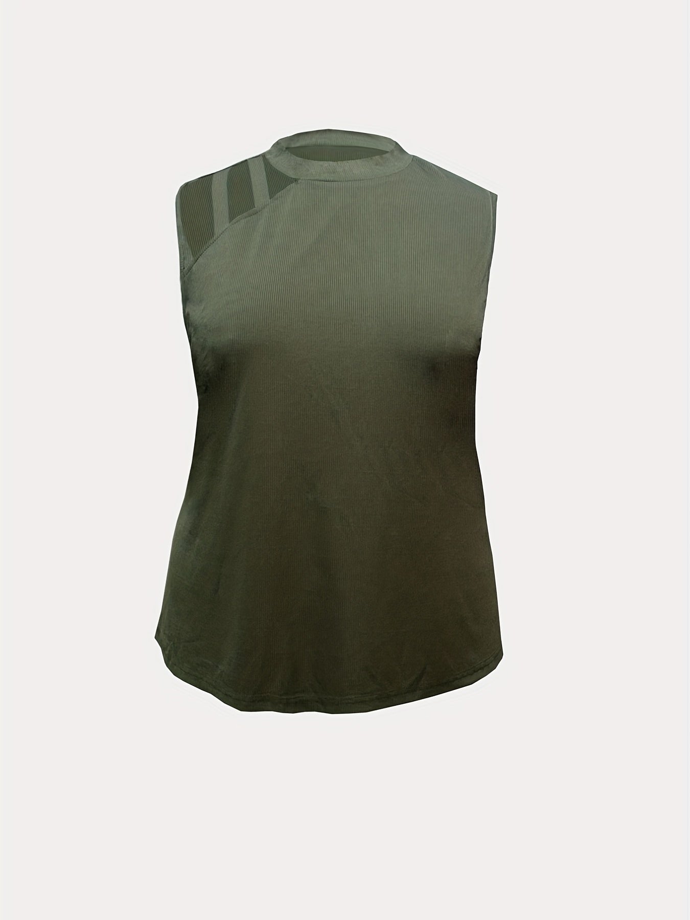  Solid Ribbed Cut Out Mock Neck Tank Top