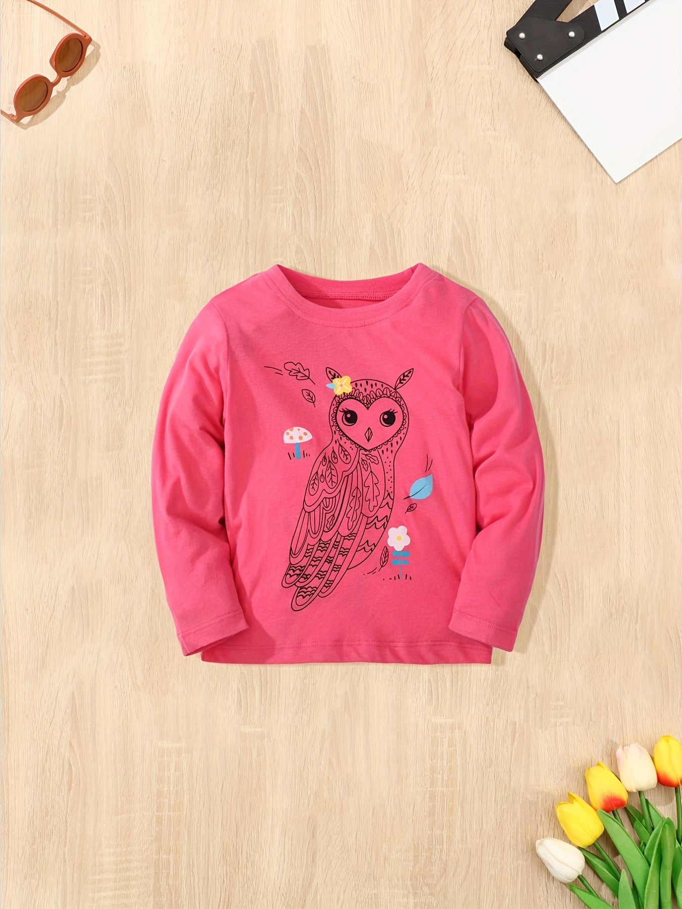 Girls Cartoon Embroidered Cotton Long Sleeve T-shirt