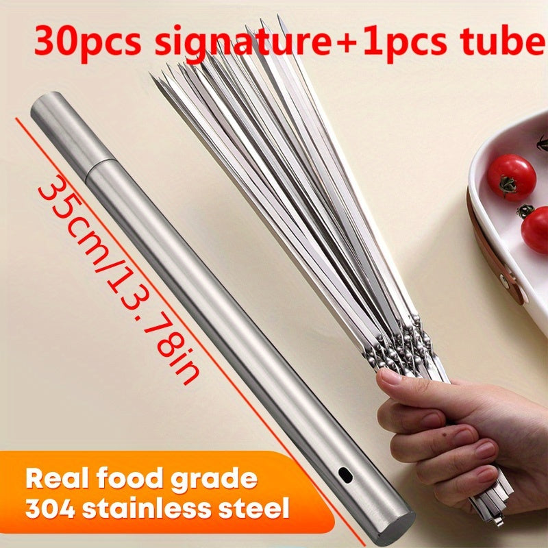 Stainless Steel BBQ Skewers with Storage Tube - Outdoor Camping Picnic