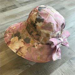 Flower Print Wide Brim Sun Hat UV Protection Beach Cap