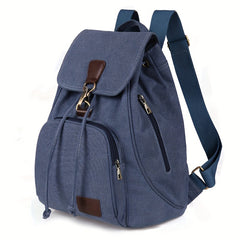 Retro Canvas Flap Backpack Drawstring School Bag Travel Hiking