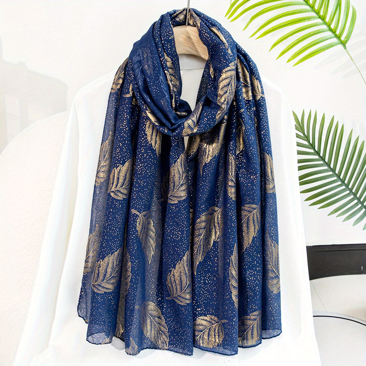 Dotted Leaf Hot Stamping Scarf Vintage Thin Breathable Shawl