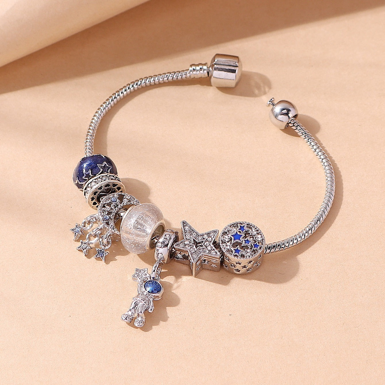 Romantic Starry Sky Bracelet with Faux Diamonds Rhinestone and Moon Astronauts