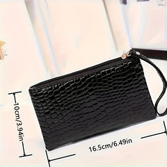 Crocodile Embossed Faux Leather Clutch with Wrist Strap