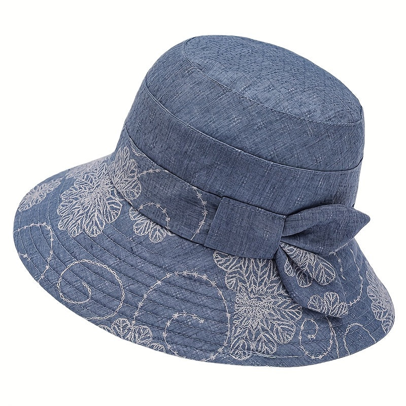 Vintage Flower Embroidery Bucket Hat Plain Casual Lightweight Sun Hat