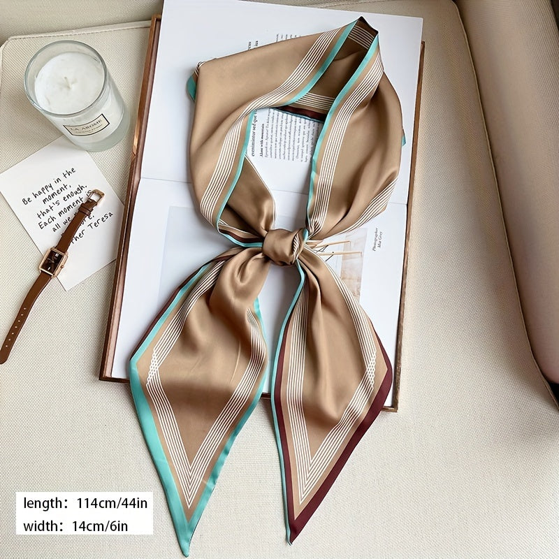 Stripe Print Skinny Scarf Solid Neck Tie Scarf