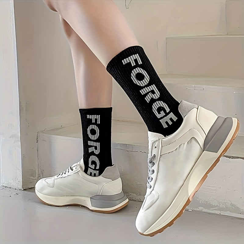 5 Pairs Letter Print Socks Comfy & Breathable Mid Tube Women's Stockings