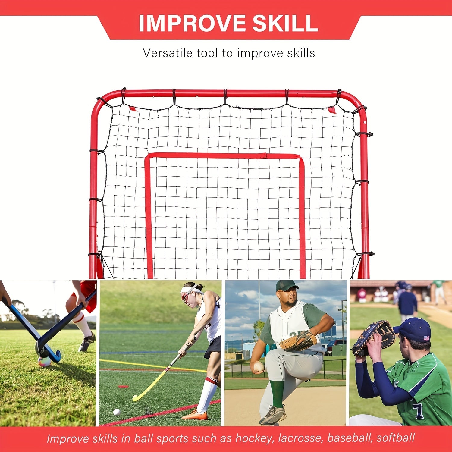 Adjustable Bounce Back Net for Baseball Softball Lacrosse Practice