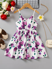 Girls Rose Print High Waist Cami Dress for Summer