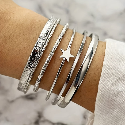 Hip Hop Style Stackable Bangle Bracelet Set For Women