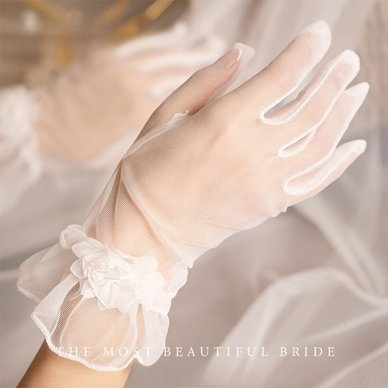Bridal Wedding Retro Short Mesh Plain Oversleeve Gloves