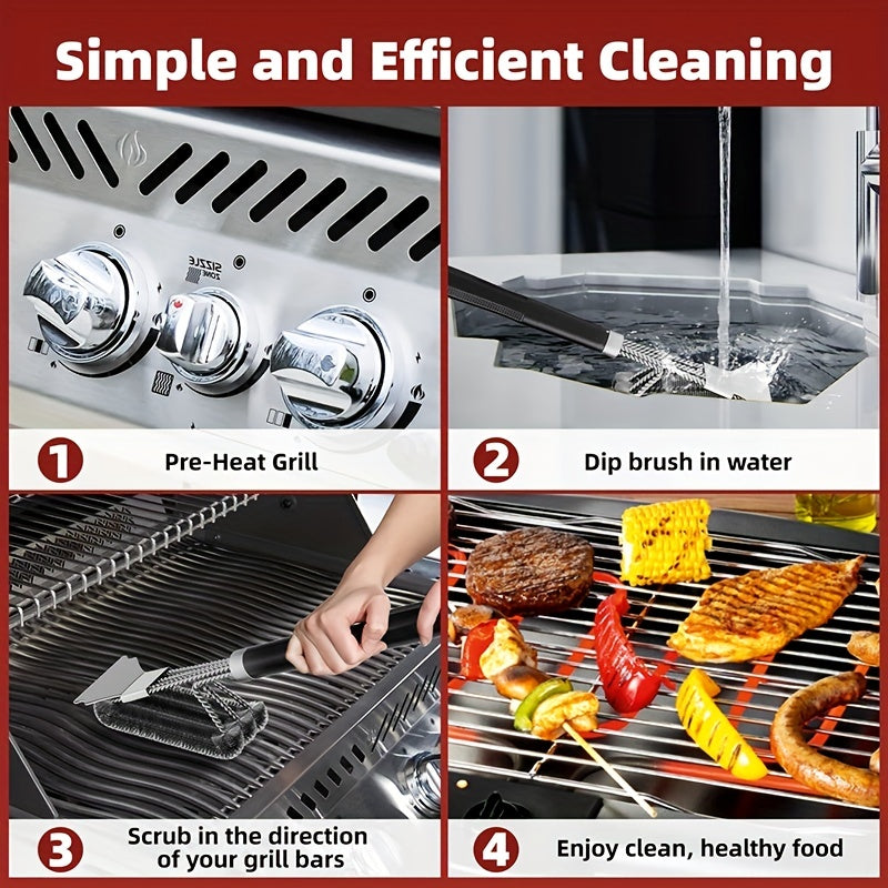 Grill Brush And Scraper BBQ Cleaner Triple Scrubber Extra Strong Wire Bristles