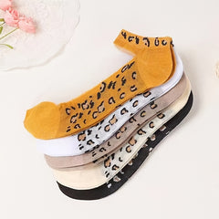Leopard Basic Invisible Crew Socks Women's Summer Short Socks