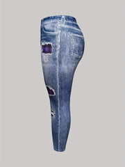 Denim Print Skinny Leggings Long Casual Pants