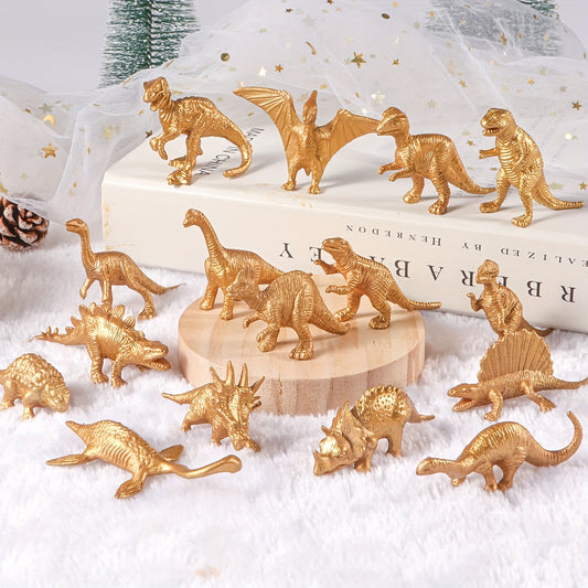 32pcs Mini Metallic Golden Dinosaur Figurine Toys Dino Party Supplies Cake