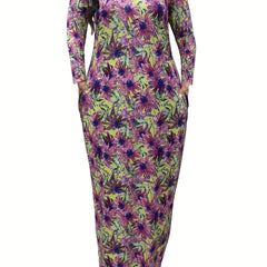 Floral Print Long Sleeve Maxi Midi Dress