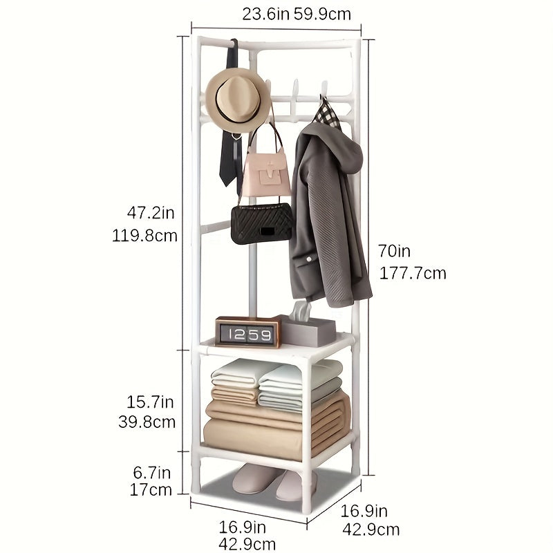 Sturdy Triangle Coat Rack Shoe Rack with 2-Tier Storage and 14 Hooks
