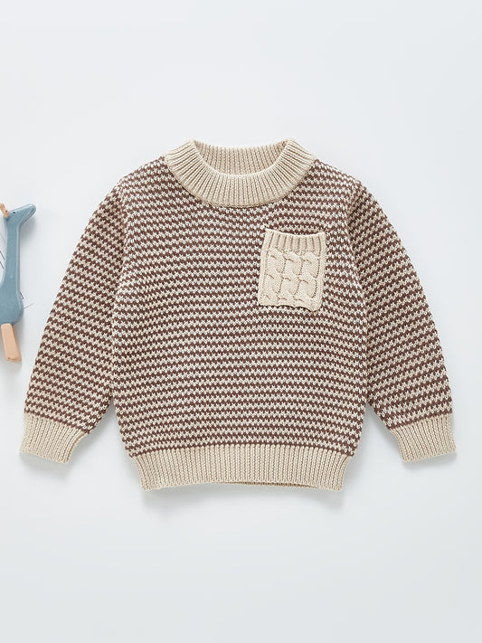 Baby Girls Striped Knitted Sweater With Pocket
