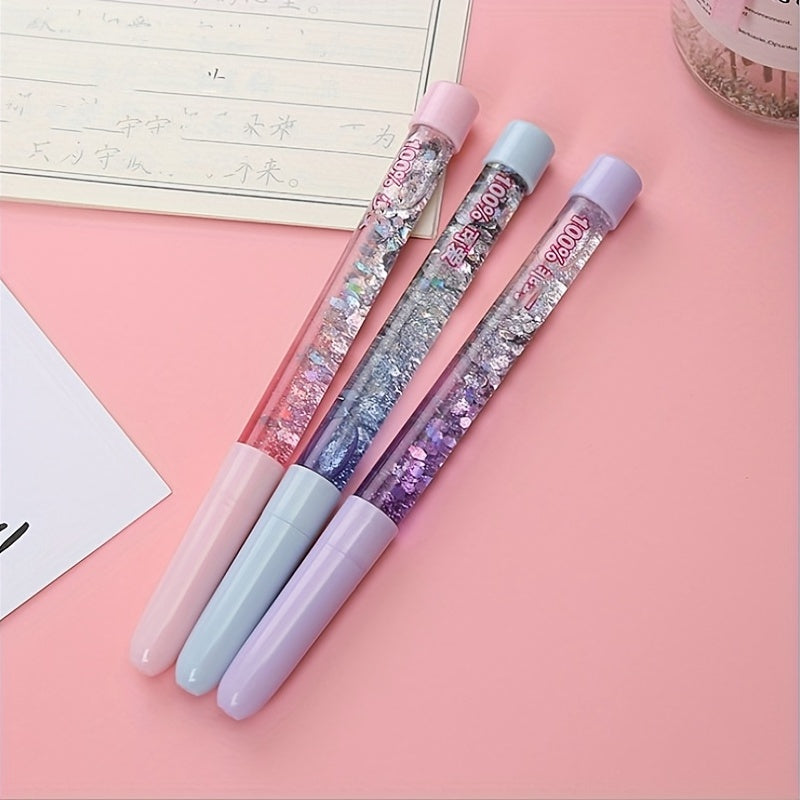 2pcs Quicksand Gel Pen With 10 Refill Christmas Pen 0.5mm Girl Heart Liquid