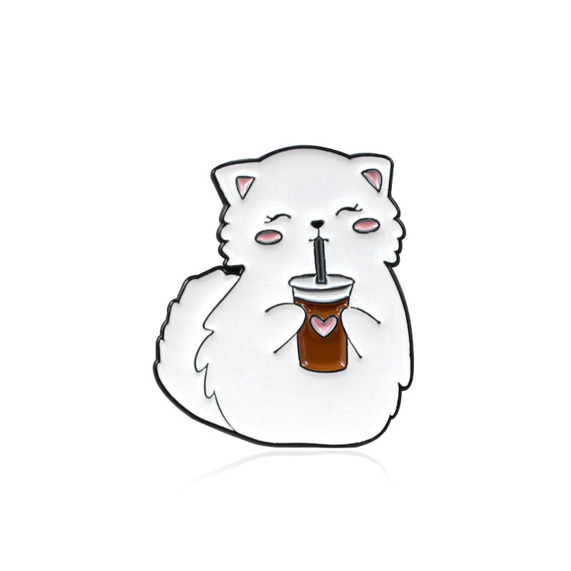 Cat Drinking Love Coffee Brooch Creative Accessory