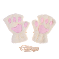 Winter Cartoon Cat Paws Gloves Girl Fingerless Plush Gloves