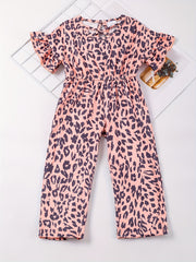 Leopard Print Ruffle Trim Jumpsuit