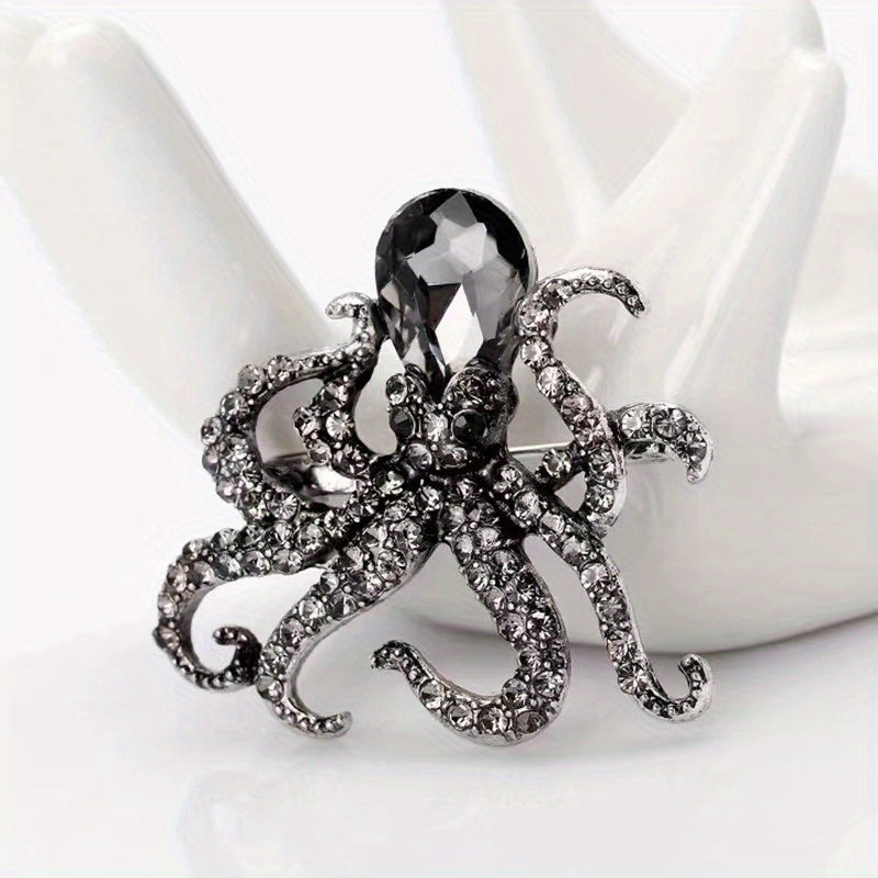 Octopus Enamel Pin Rhinestones Brooch Sea Animal Crystal Jewelry