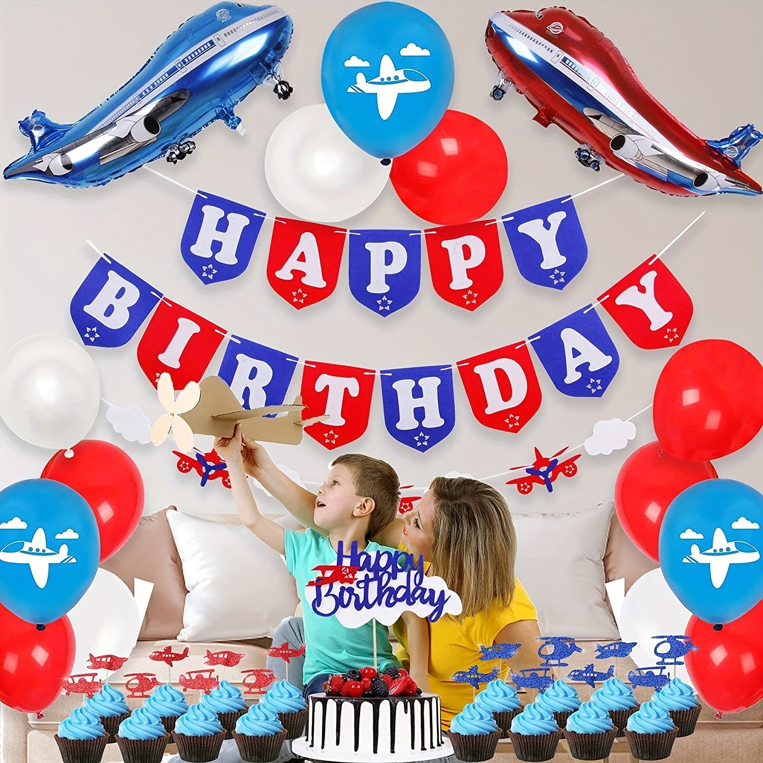 Large Airplane Party Decoration Happy Birthday Balloons