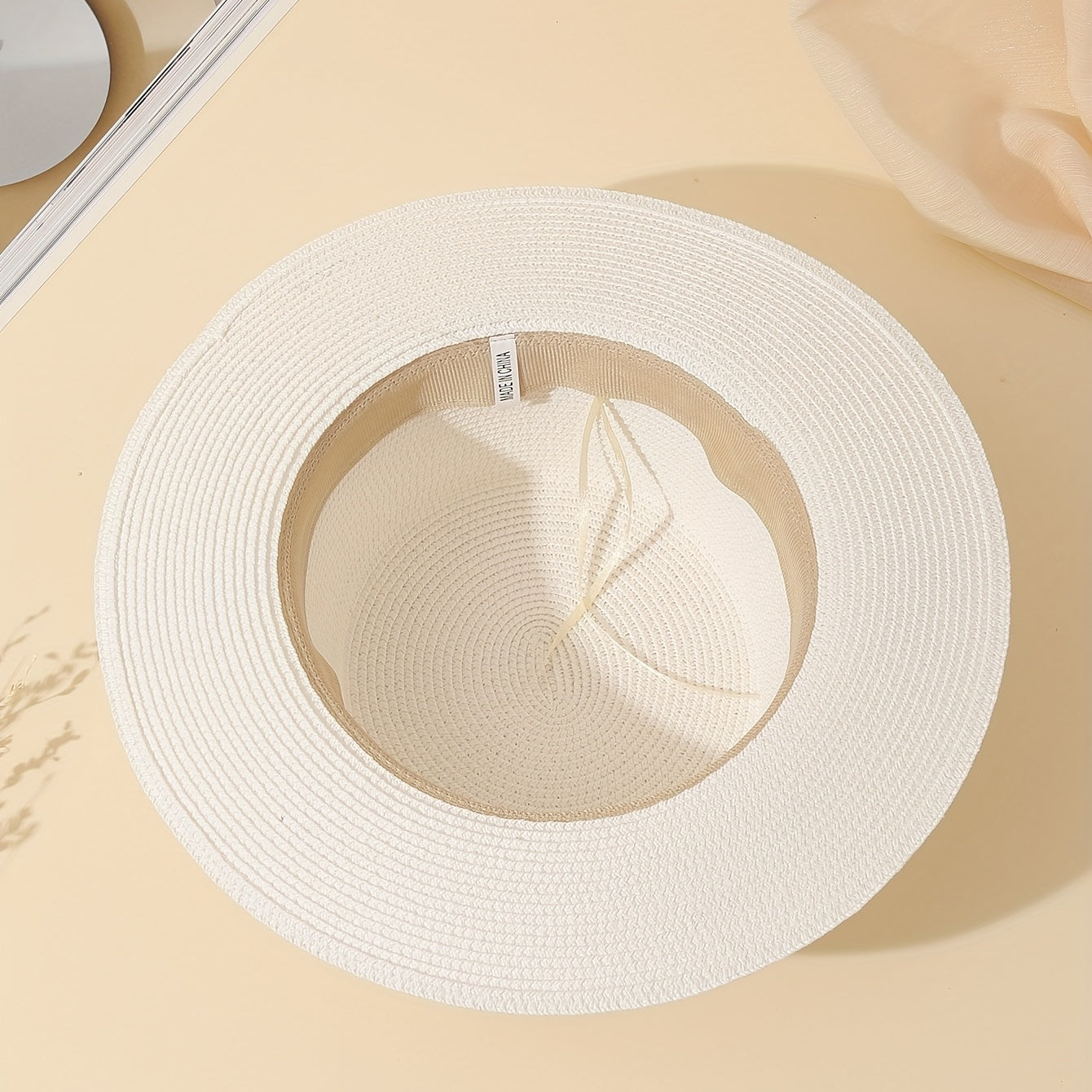 Rhinestone Strap Sun Hat M Label Decor Straw Jazz Hat
