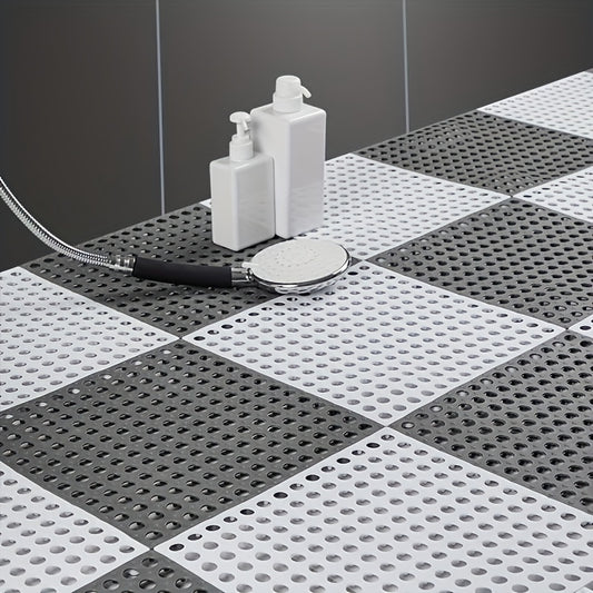 2 Pack Interlocking Drainage Tiles Waterproof Floor Mats for Bathroom Kitchen