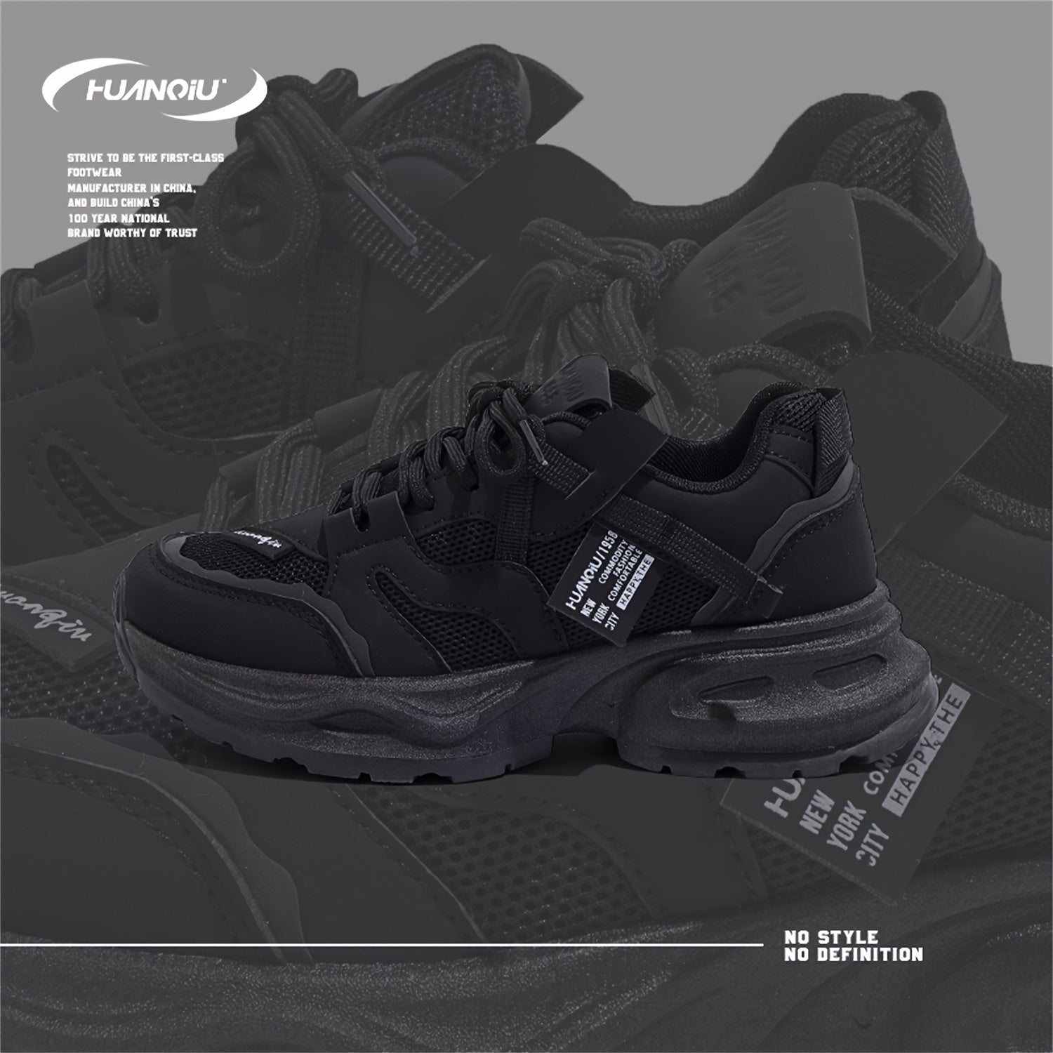 HUANQIU Lace Up Chunky Mesh Sneakers Platform Outdoor Running Shoes