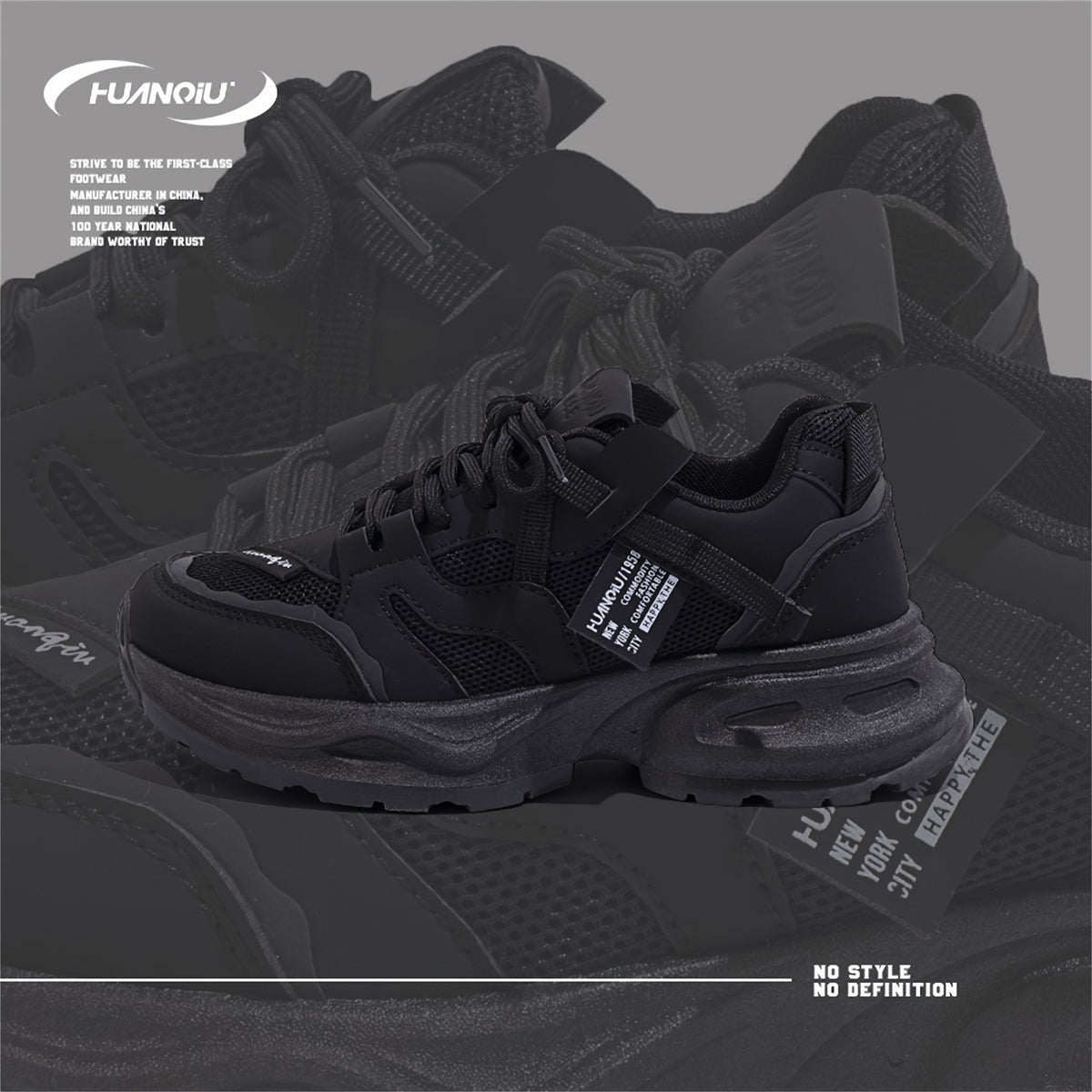 HUANQIU Lace Up Chunky Mesh Sneakers Platform Outdoor Running Shoes