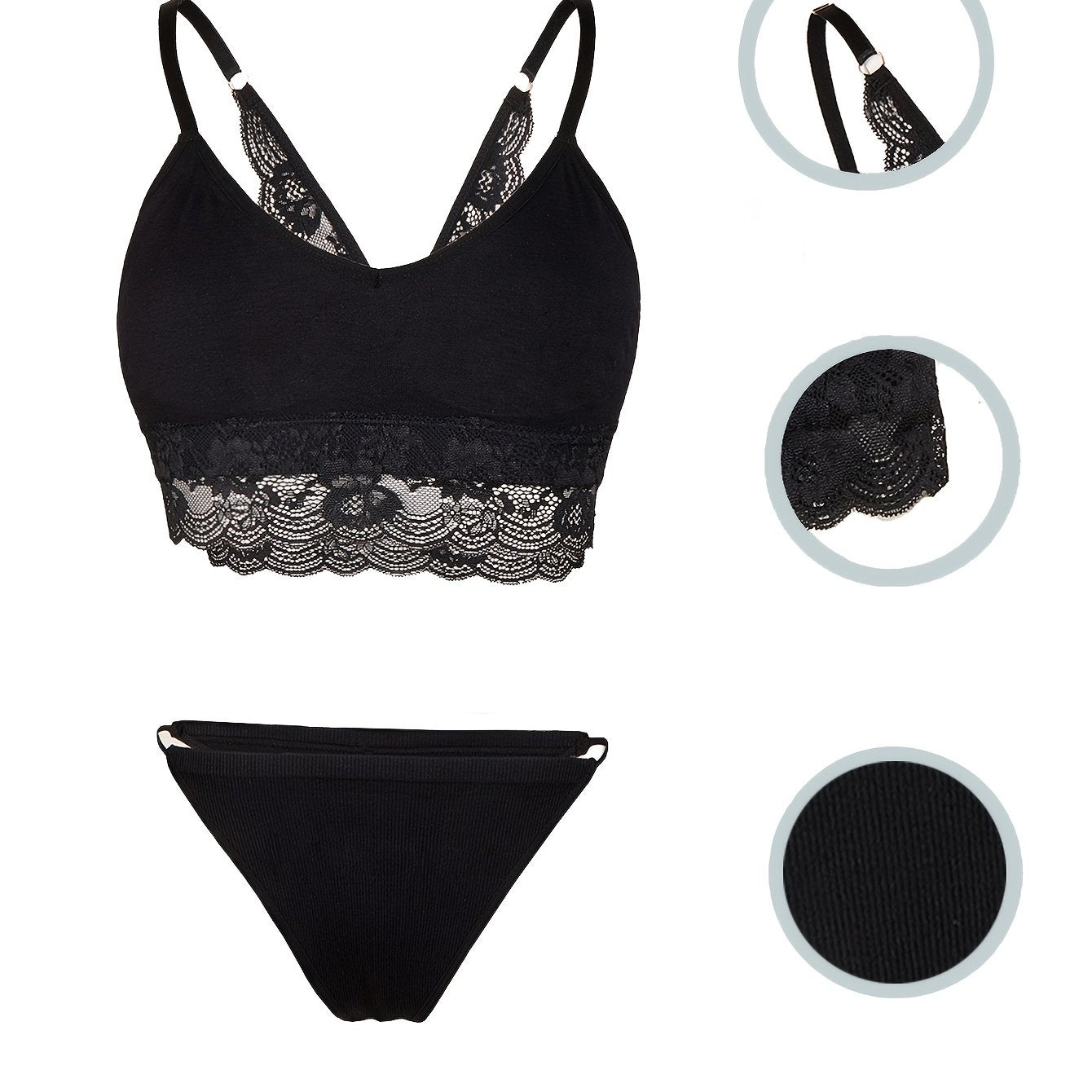 Sexy Lace Lingerie Set Wireless Bra & Thongs