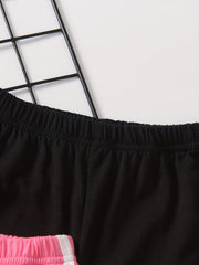 2pcs Girls' Contrast Binding Sports Shorts Set For Yoga Outfit