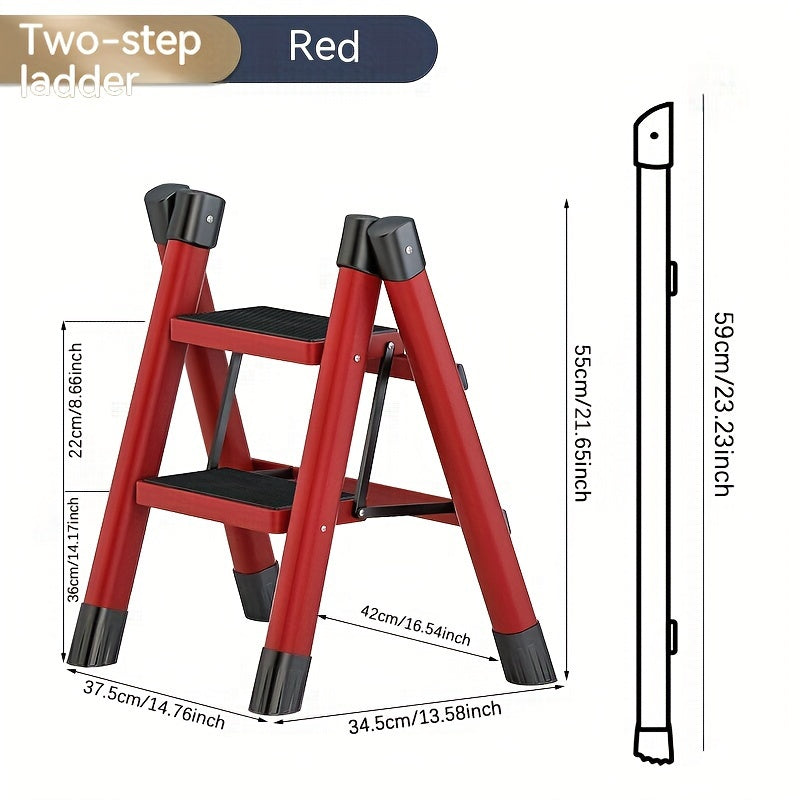 Folding Telescopic Two Step Ladder Stool Lightweight Functional Herringbone