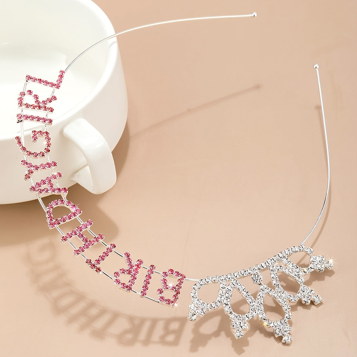 Pink Birthday Princess Tiara Rhinestone Happy Birthday Headband