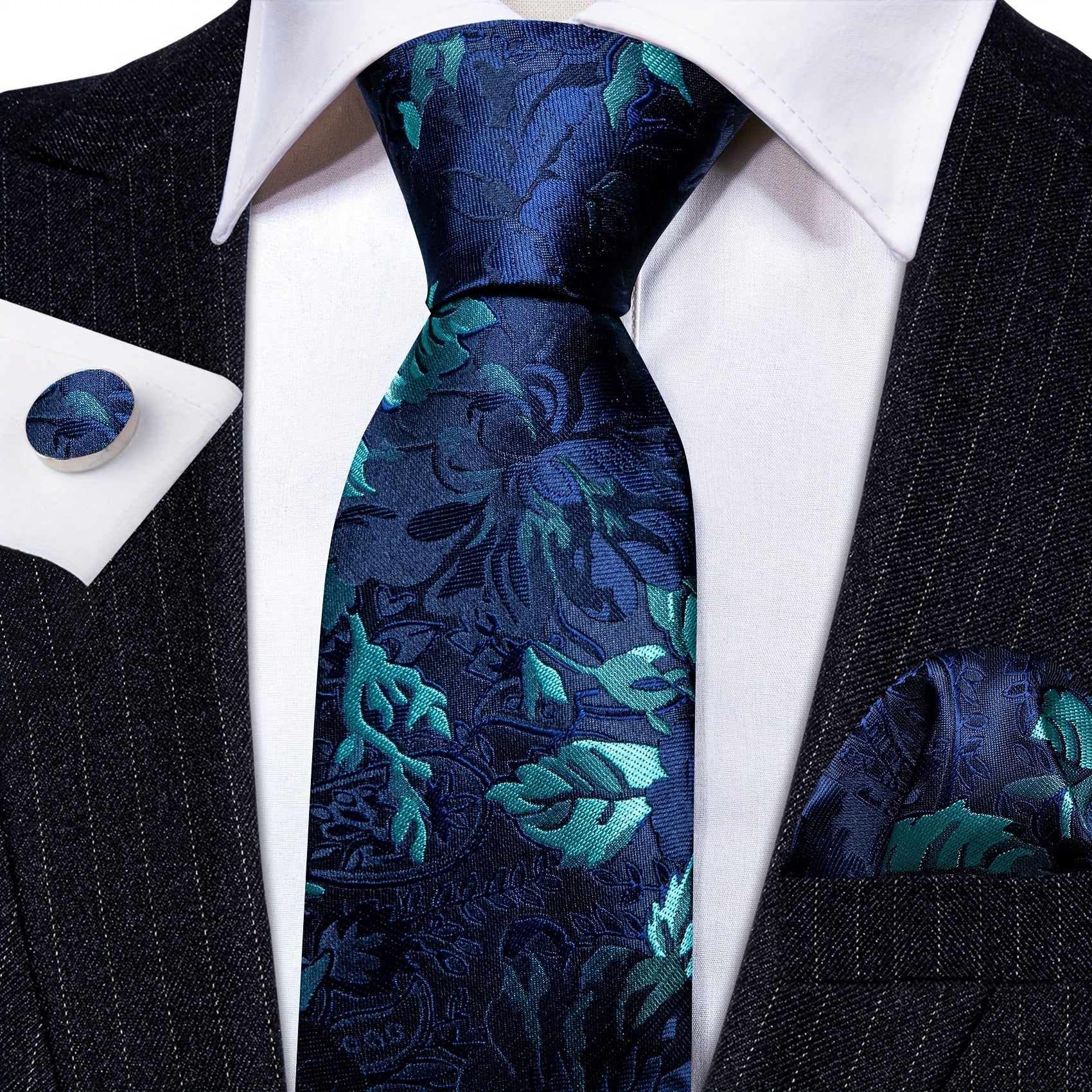 Barry Wang Men's Tie Floral Jacquard Set