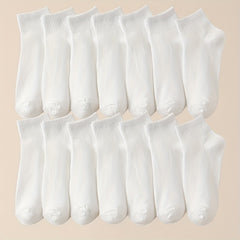 14 Pairs Comfy & Breathable Solid Socks, Women's Stockings & Hosiery