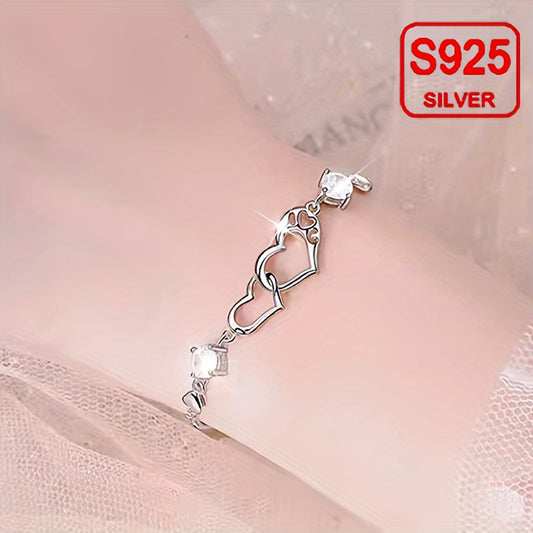 Festive Heart Bracelet 925 Sterling Silver Hypoallergenic with Zirconia Accents