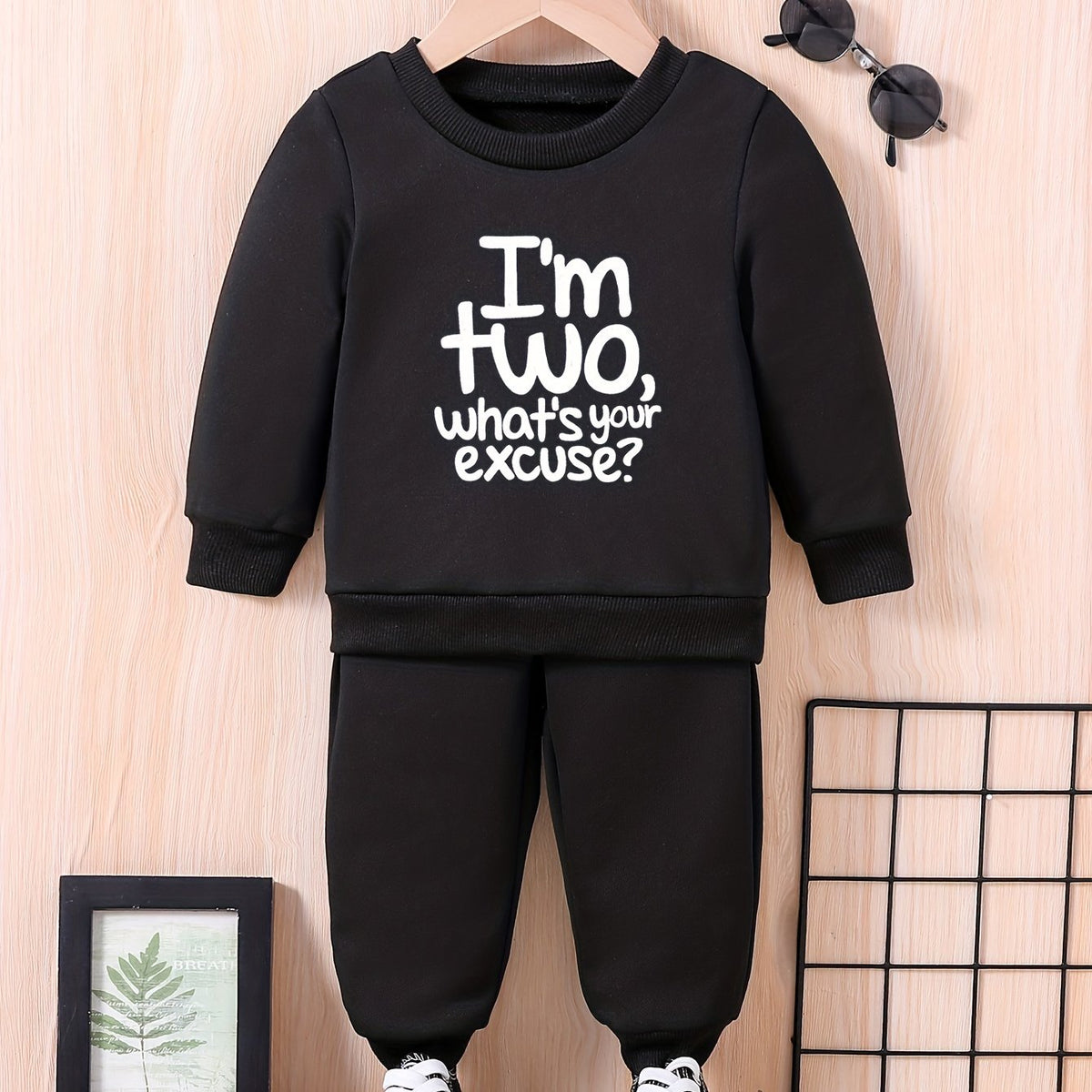 Baby Letter Print Outfit Sweatshirt Trousers Set - I'M TWO WHAT'S YOUR EXCUSE