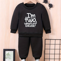 Baby Letter Print Outfit Sweatshirt Trousers Set - I'M TWO WHAT'S YOUR EXCUSE