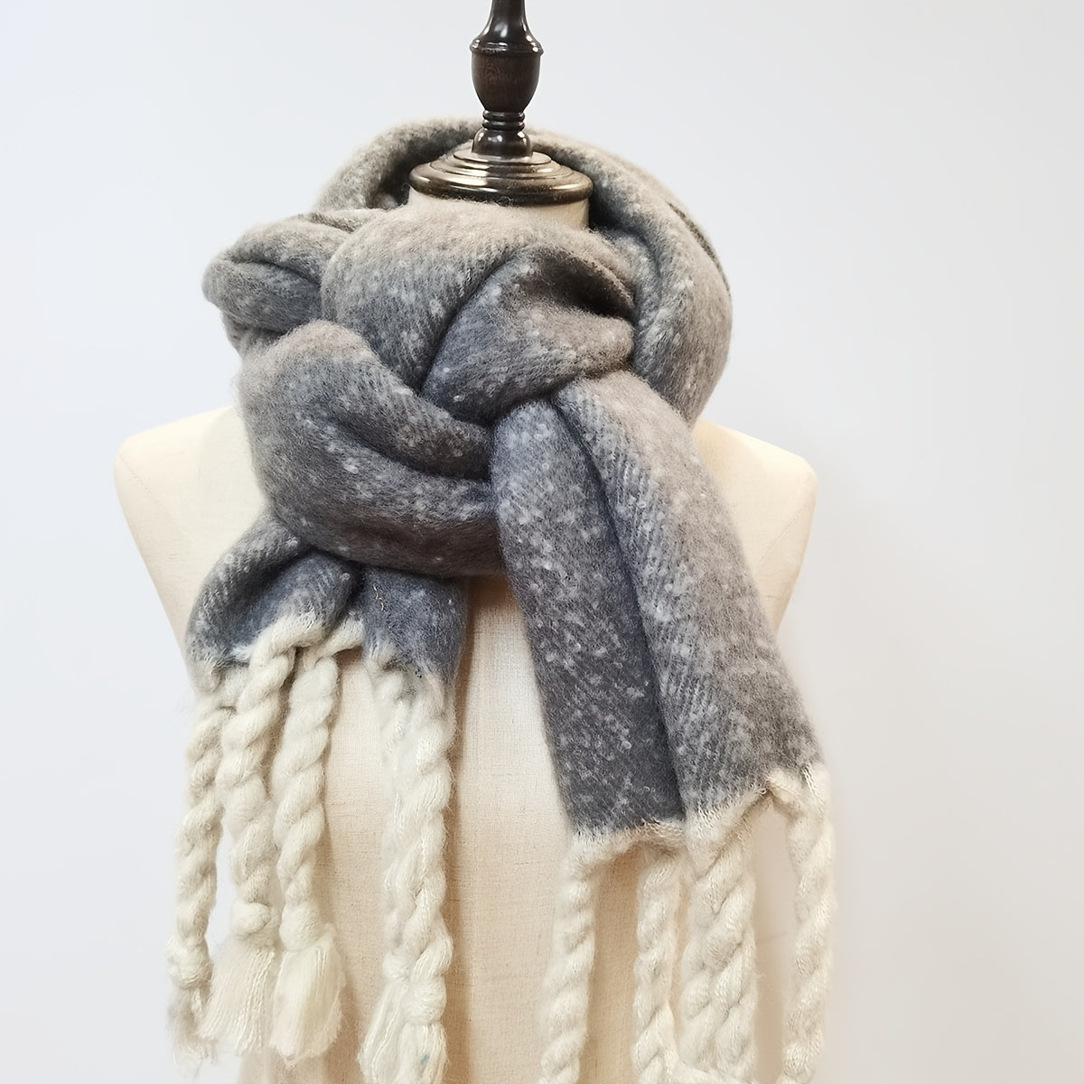 Grey Cashmere Tassel Scarf Winter Shawl