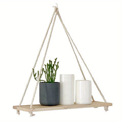 Wood Hanging Shelves Swing Rope Rustic Floating Shelf Wall Display