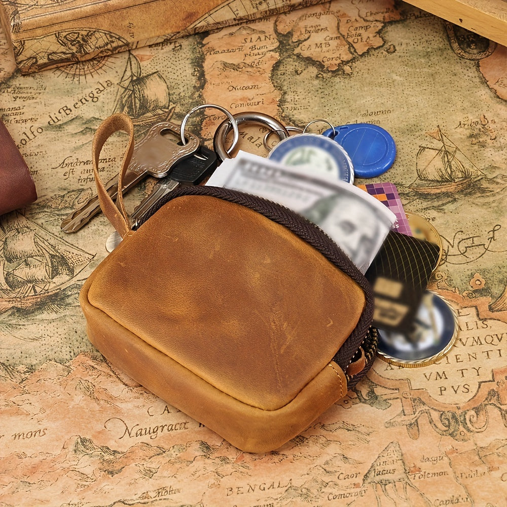 Vintage Small Coin Cash Purse Crazy Horse Leather Wallet
