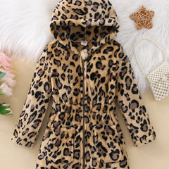 Vintage Leopard Hooded Long Sleeve Coat