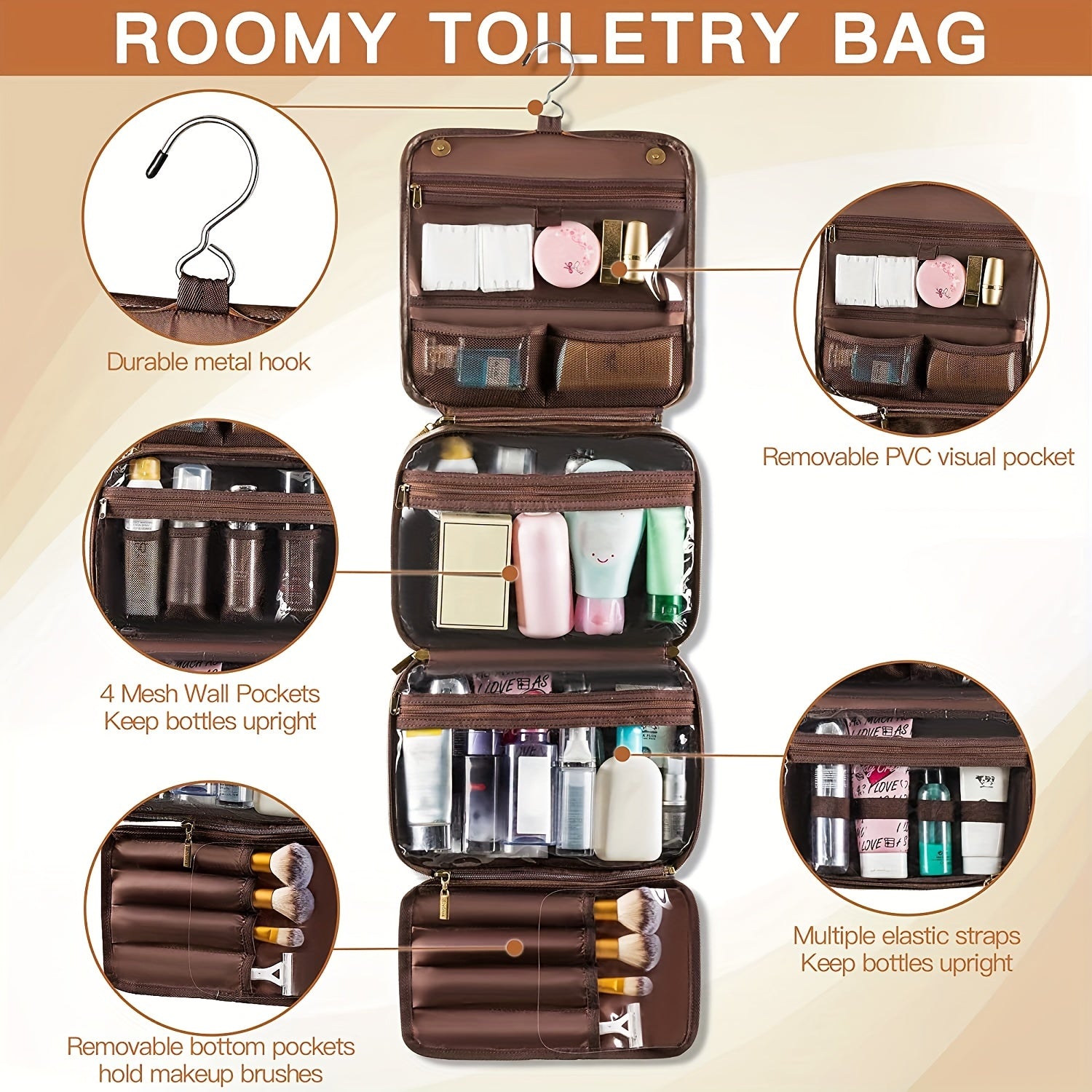 Large Capacity Toiletry Bag Coffee Color